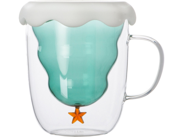 Кружка с двойными стенками с елочкой внутри «Winter Wonderland», Цвет прозрачный, зеленый