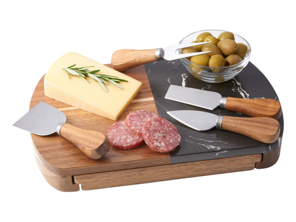 Набор для сыра в подарочной коробке из акации и мрамора «Date», Цвет натуральный