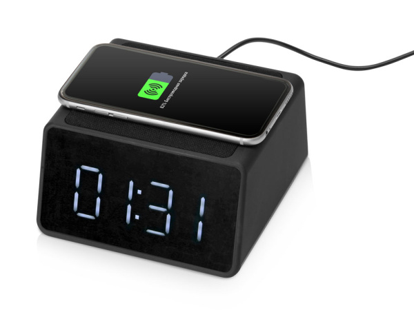 Беспроводная колонка с часами и функцией беспроводной зарядки «Sentry», Цвет черный
