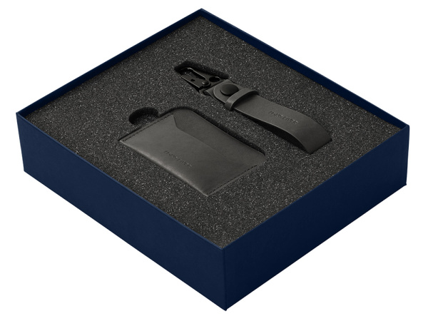 Подарочный набор Long River: картхолдер, ремешок для ключей, Размер С лого, Цвет черный/синий