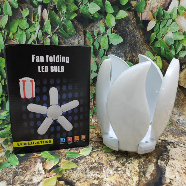 Складная светодиодная лампа в форме цветка Fan folding Led Bulb 75W E27 с пятью лопастями - лепестка