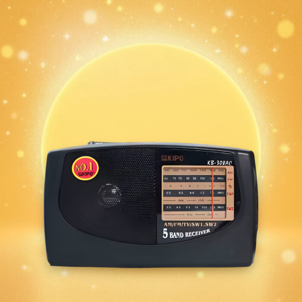 Радиоприемник KIPO KB-308AC, 5 диапазонов (AM, FM, TV, SW1, SW2), портативный, 20,2 x 12,5 см, черный / Качество звука и универсальность в одном устройстве