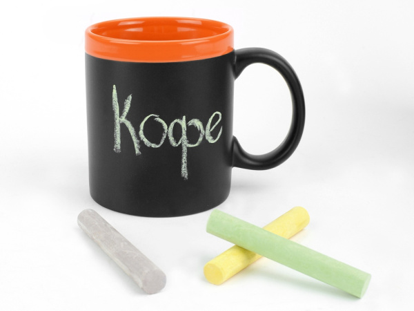 Кружка с покрытием для рисования мелом «Да Винчи», Цвет черный/оранжевый