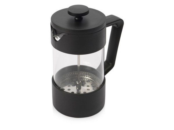 Подарочный набор «Бодрое утро», Цвет френч-пресс- прозрачный/черный, стеклянный стакан- прозрачный/черный, упаковка кофе- крафт, бумажный наполнитель- серый