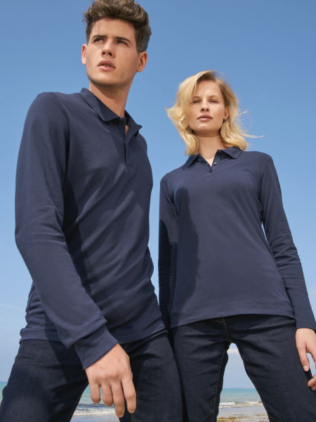 Рубашка поло мужская с длинным рукавом Perfect LSL Men, темно-синяя, S–3XL