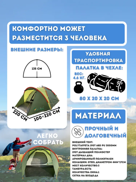 Автоматическая 3х-местная палатка с тамбуром