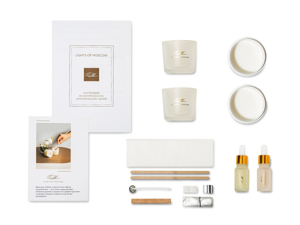 Набор для создания 2-х ароматических свечей: амбра и табак/маракуйя, сандал и пачули, Размер С лого, Цвет белый