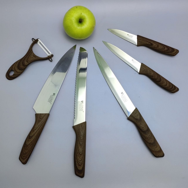 Набор кухонных ножей из нержавеющей стали 6 предметов Alomi ALM-0018A/ Подарочная упаковка