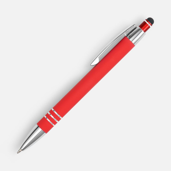 Ручка шариковая Sansen Soft Touch со стилусом, красная, 13,9х1,1 см