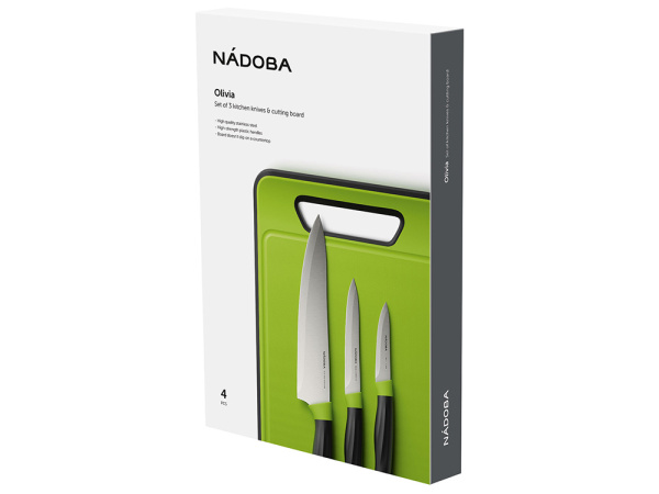 Набор из 3 ножей с пластиковой разделочной доской «OLIVIA», Цвет черный, зеленый