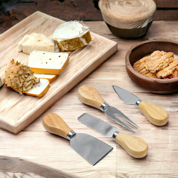 Набор для сыра EDAM с 4 столовыми приборами из нержавеющей стали и деревянными ручками