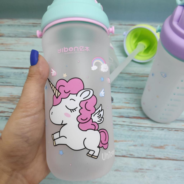 Пластиковая бутылка для воды и соков с трубочкой "Единорог" Unicorn. Поильник - непроливайка, 500 мл