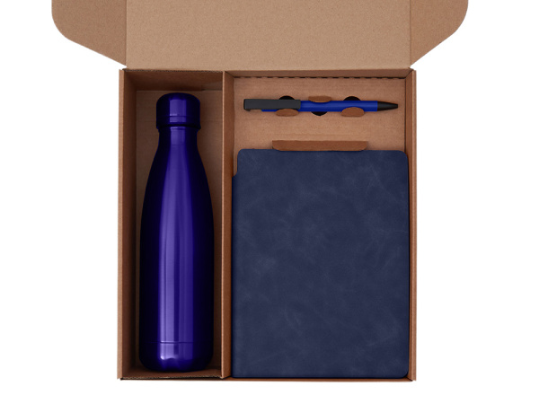 Набор «Teanote» с термобутылкой, блокнотом, ручкой и чаем, Цвет синий, темно-синий