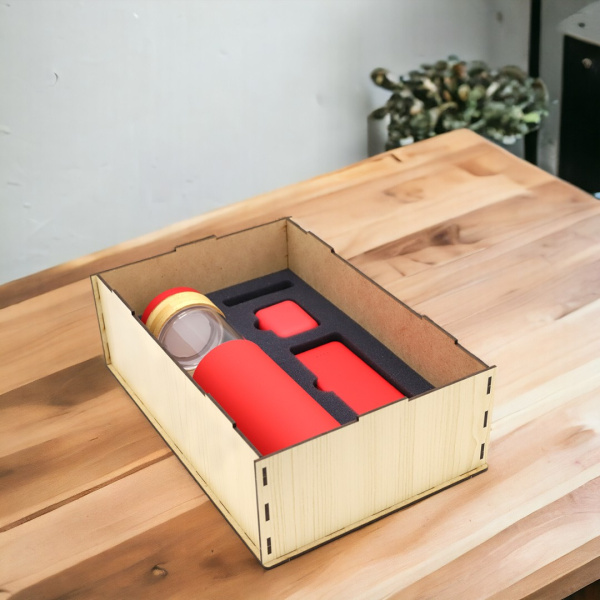 Подарочный набор Кэм из древесноволокнистной плиты высокой плотности (ХДФ/HDF), (красный)