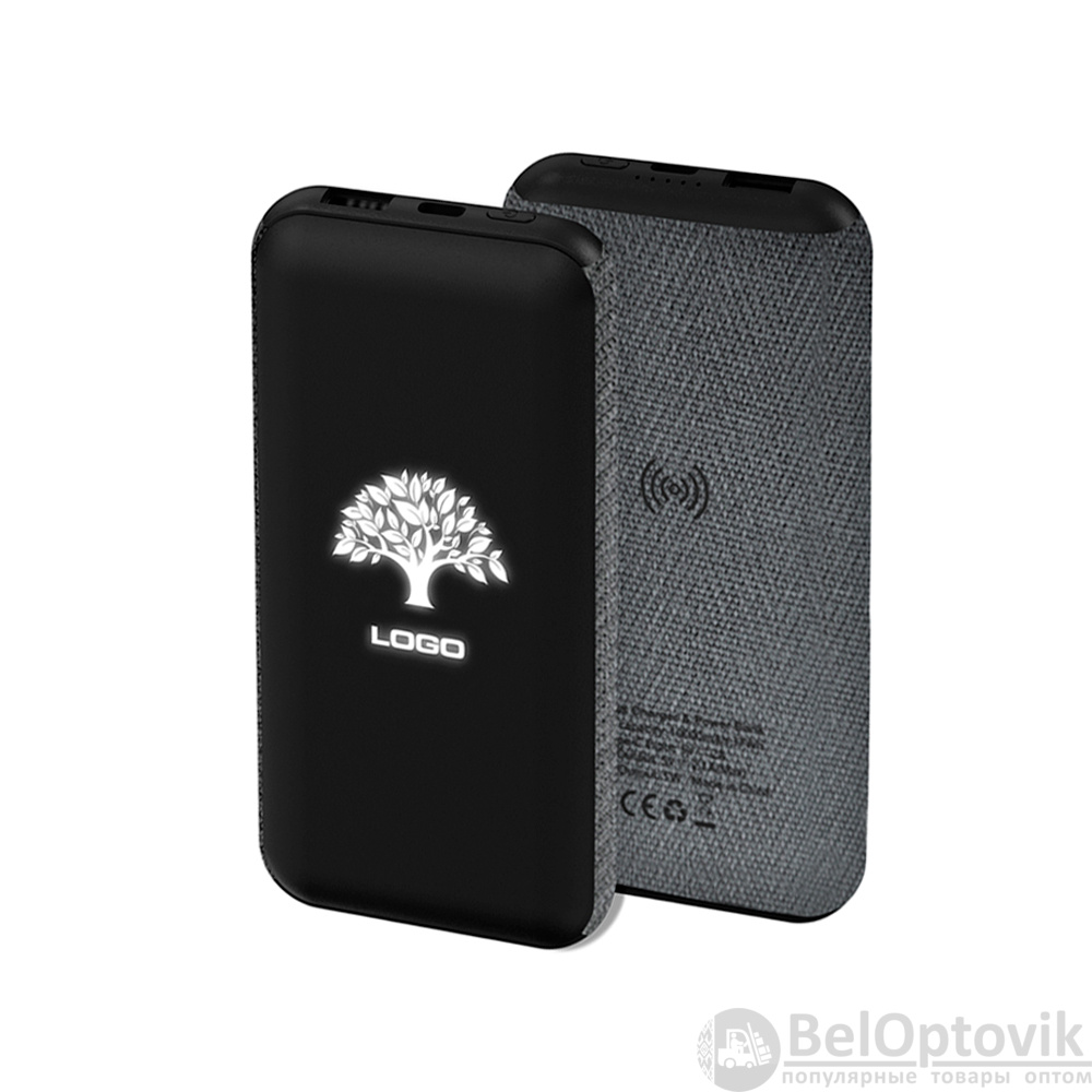 Внешний аккумулятор Stormoway 10000 mAh с беспроводной зарядкой с покрытием из экокожи / Портативное зарядное устройство / Повербанк