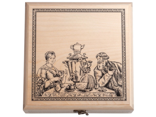 Подарочный набор с пакетированным чаем в деревянной шкатулке без лого , Цвет крафт/многоцвет