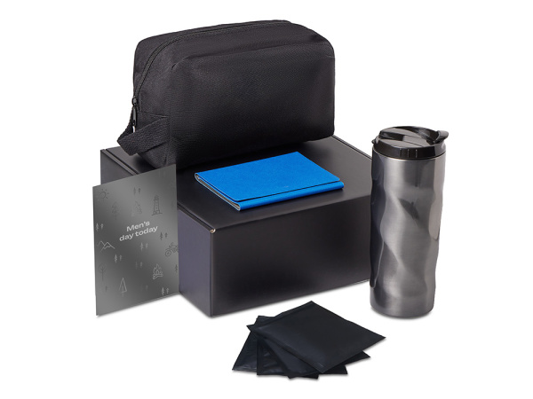 Подарочный набор «Re:m. Road»  с термокружкой, косметичкой и обложкой для паспорта, Цвет синий