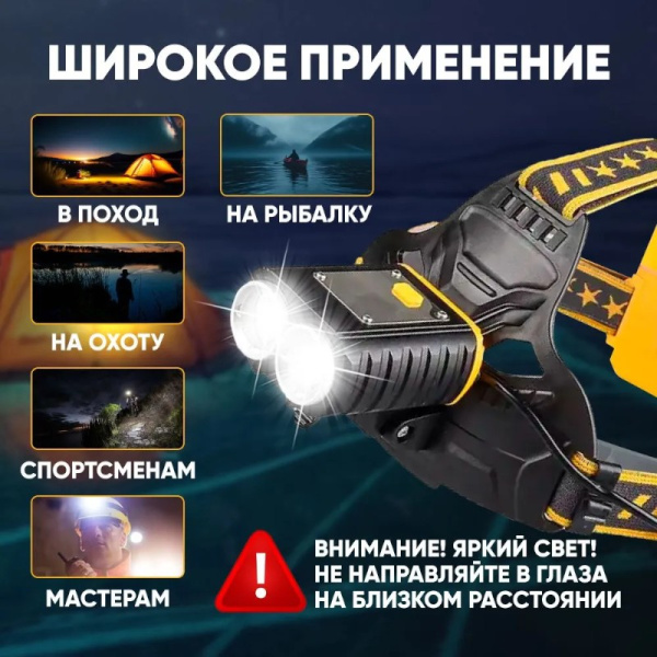 Налобный Светодиодный фонарь W647 / Мощный, водонепроницаемый и удобный