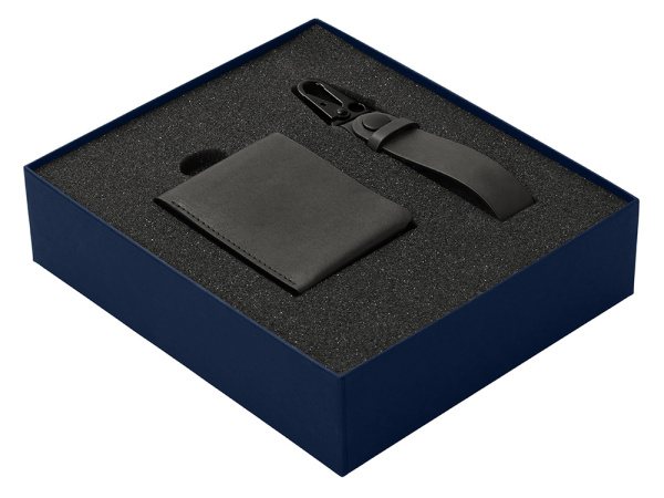 Подарочный набор Long River: кошелек, ремешок для ключей, Размер Без лого, Цвет черный/синий