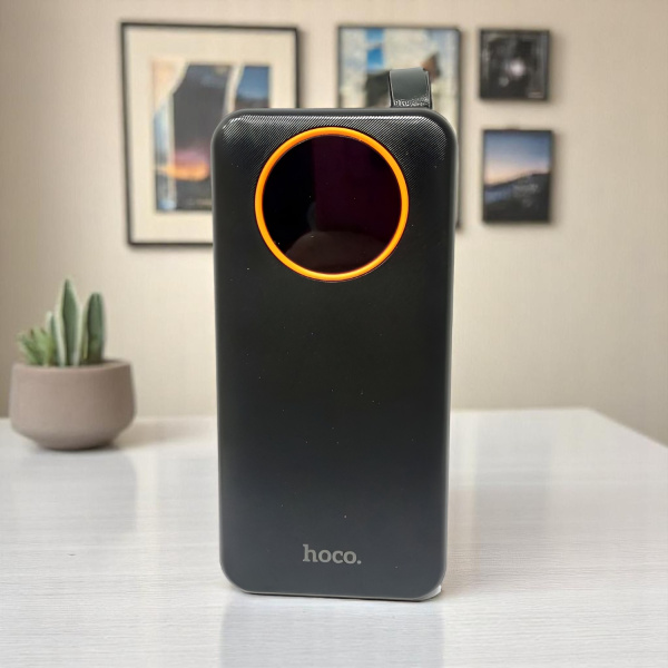 Внешний аккумулятор Hoco J223 с индикацией заряда, 60000mAh, разъемы USB и Lightning/Type-C, черный / С универсальным встроенным кабелем