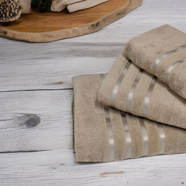 Набор полотенец Crystal Textile, 3 размера (70x130, 50x85, 30x50 см), 100% хлопок, высокое качество, плотность 400 г/м², коричневый / Элегантность и комфорт для вашего дома