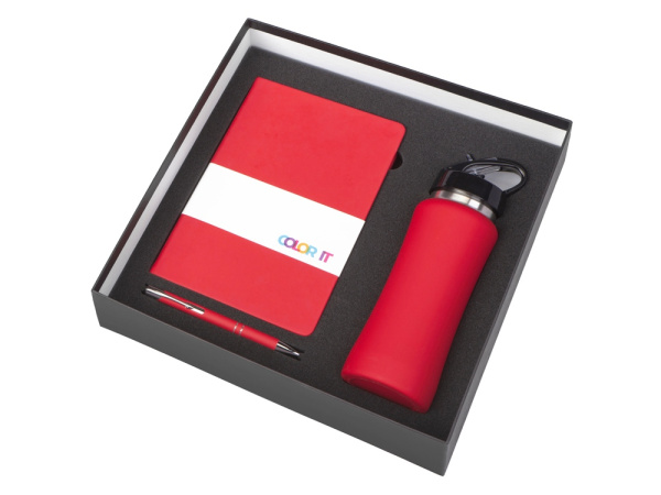 Подарочный набор "Color it" с блокнотом, металлической ручкой и бутылкой, Размер твердая обложка, Цвет красный