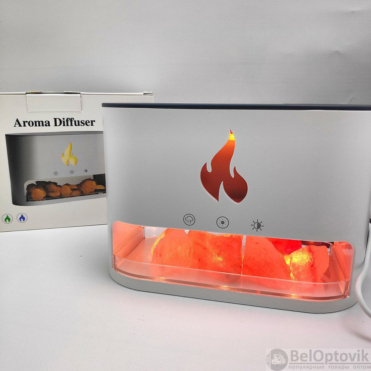 Аромадиффузор - ночник с эффектом камина Aroma Diffuser Touch Panel Version (4 вида подсветки, камни из гималайской соли, таймер)