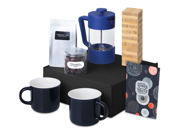 Подарочный набор «Re:y. Together»  с френчпрессом, кружками и дженгой, Цвет синий