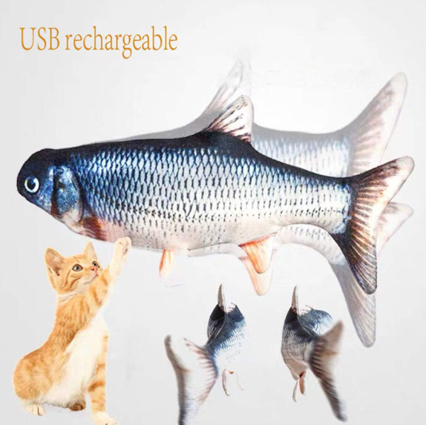 Игрушка для кошки "Живая рыбка Толстолобик" с подвижным хвостом / работает от USB, 28 см