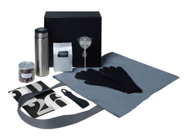 Подарочный набор «Re:Breathe» с перчатками, термосом и чаем, Цвет черный