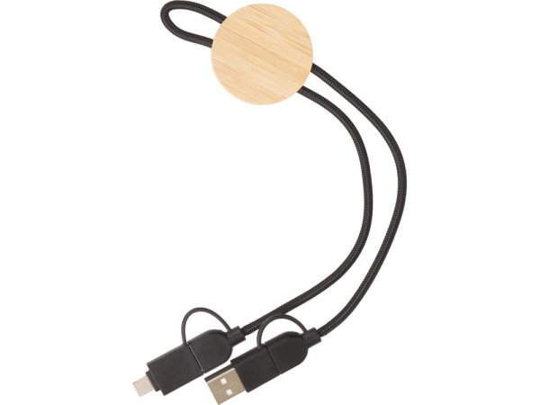 Универсальный зарядный кабель из переработанных ПЭТ и ТПЕ «Acalypha», быстрая зарядка 25 Вт, Цвет черный/натуральный