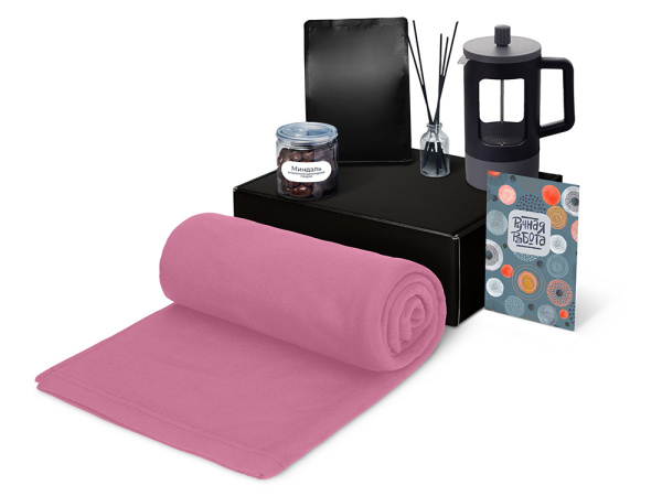 Подарочный набор «Re:y. Vive» с пледом, френч-прессом и кофе, Цвет пыльно-розовый