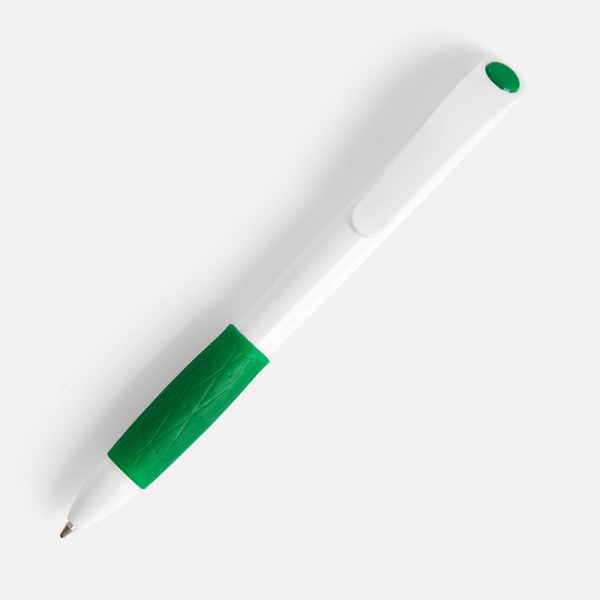 Ручка шариковая Grip, белая с зеленым, 13,2х1,1 см