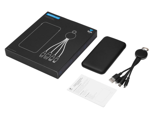 Набор из внешнего аккумулятора и универсального кабеля с подсветкой лого «Reserve LED», 10000mAh, Цвет черный