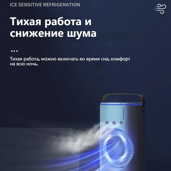 Портативный настольный мини-кондиционер Blesklux EP-03, LED-подсветка, 3 скорости, увлажнение, белый / Прохлада и комфорт с тихой работой для вашего дома или офиса