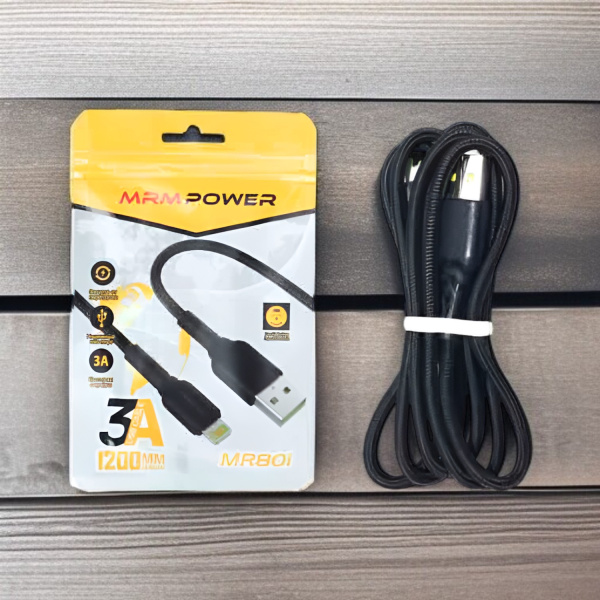 Кабель USB MRM MR80i USB-Lightning, длина 1200мм, ток 3A, черный / Надежная зарядка и стильный дизайн для вашего устройства