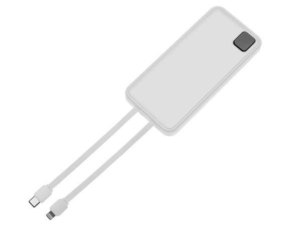 Внешний аккумулятор со встроенными кабелями «Фрэйм», 10000мач, Цвет белый