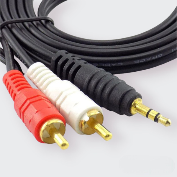 Аудиокабель 2x RCA  – jack 3.5 mm / Для подключения MP3-плееров, автомобильных стерео систем