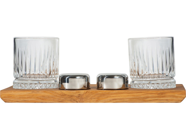 Набор для виски и коктейлей на подставке из дуба «Savour», Цвет натуральный, прозрачный, серебристый