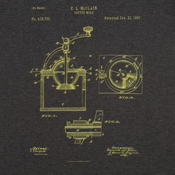 Футболка приталенная Old Patents. Coffee Mill, черный меланж, S–XXL
