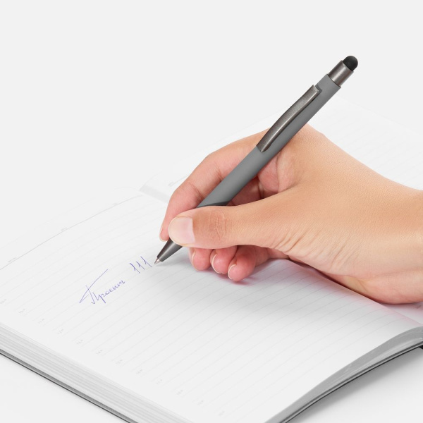 Ручка шариковая Atento Soft Touch со стилусом, серая, 14,2х1 см