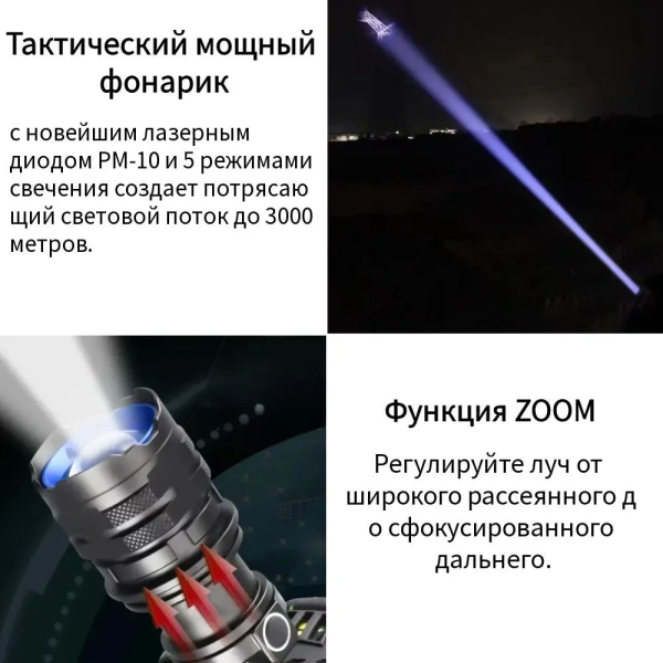 Лазерный налобный фонарь, дальность 3000 м, индикатор заряда, 12 000 Лм, встроенный Power Bank