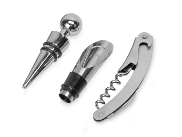 Набор аксессуаров для вина со стеклянной крышкой «Pinotage», Цвет натуральный, серебристый/черный