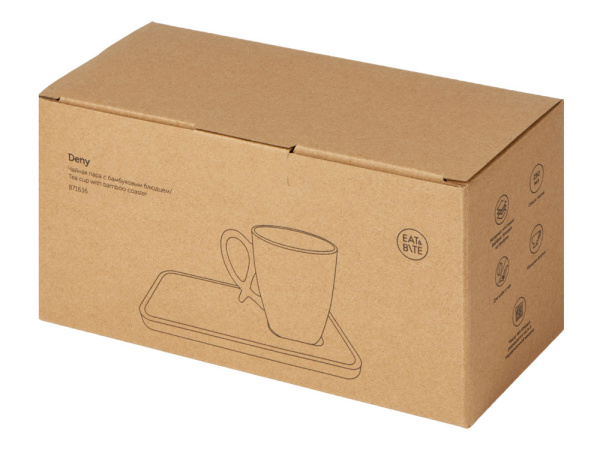 Чайная пара с бамбуковым блюдцем «Deny», Цвет белый