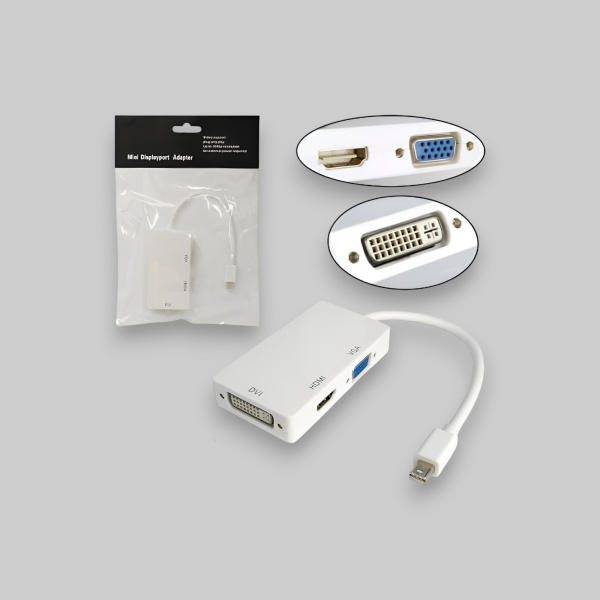 Адаптер H43 Mini DP (M) - HDMI (F), DP (F), DVI (F), белый / Переходник для подключения Mini DisplayPort к HDMI, DP и DVI