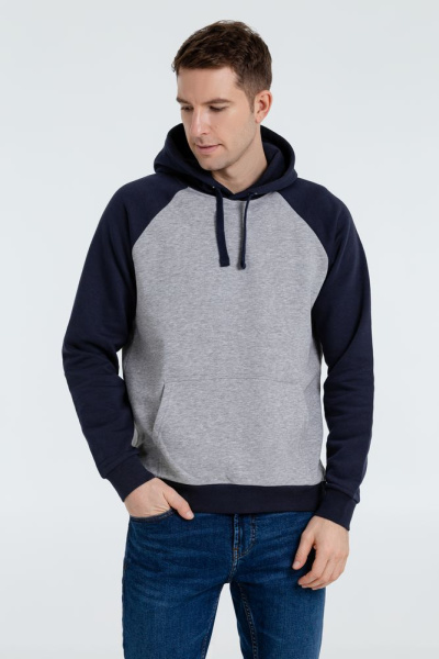 Толстовка унисекс Seattle, серый меланж с темно-синим, XS–3XL