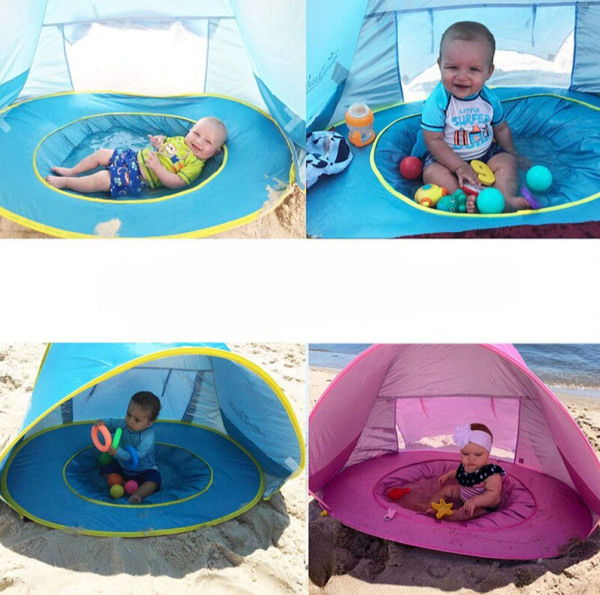 Детская палатка - домик с бассейном / Тент игровой с защитой от солнца самораскладывающийся 120 х 80 х 70 см.