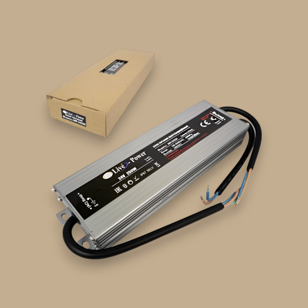 Блок питания для светодиодной ленты IP67 Slim MR-24250, 24V, 10.4A, 250W, водонепроницаемый, серый