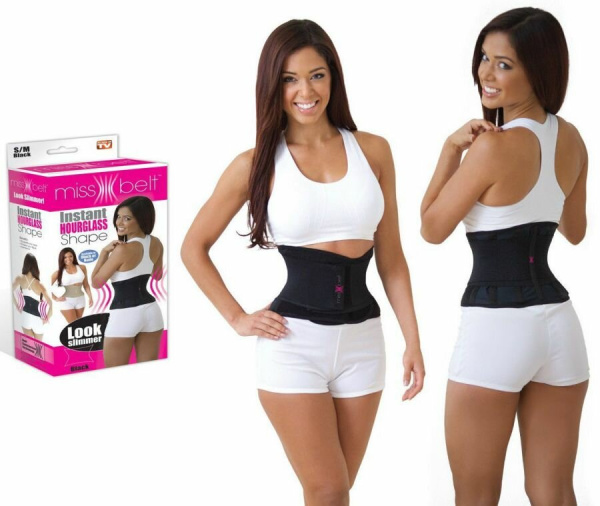 Утягивающий пояс для похудения Miss Belt Instant Hourglass Shape as Seen, L/XL черный