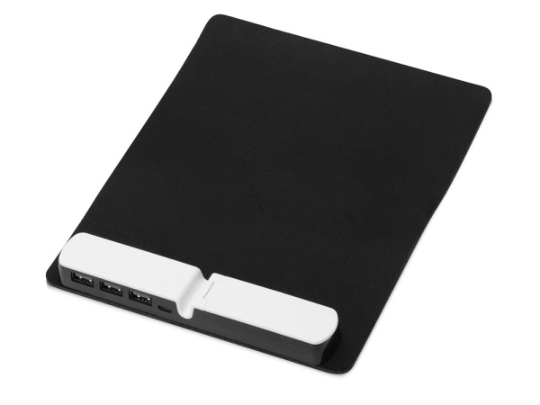 Коврик для мыши со встроенным USB-хабом «Plug», Цвет черный/белый